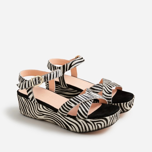 J. Crew Shoes - J. Crew Zebra print haircalf wedge sandals size 9